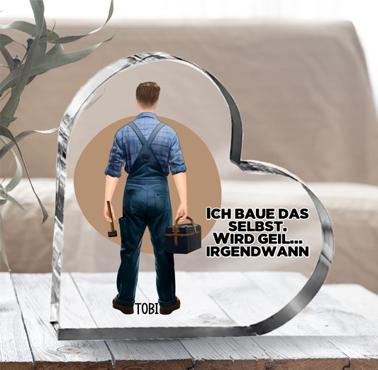 Handwerker (Mann/Frau) Herz Glasaufsteller