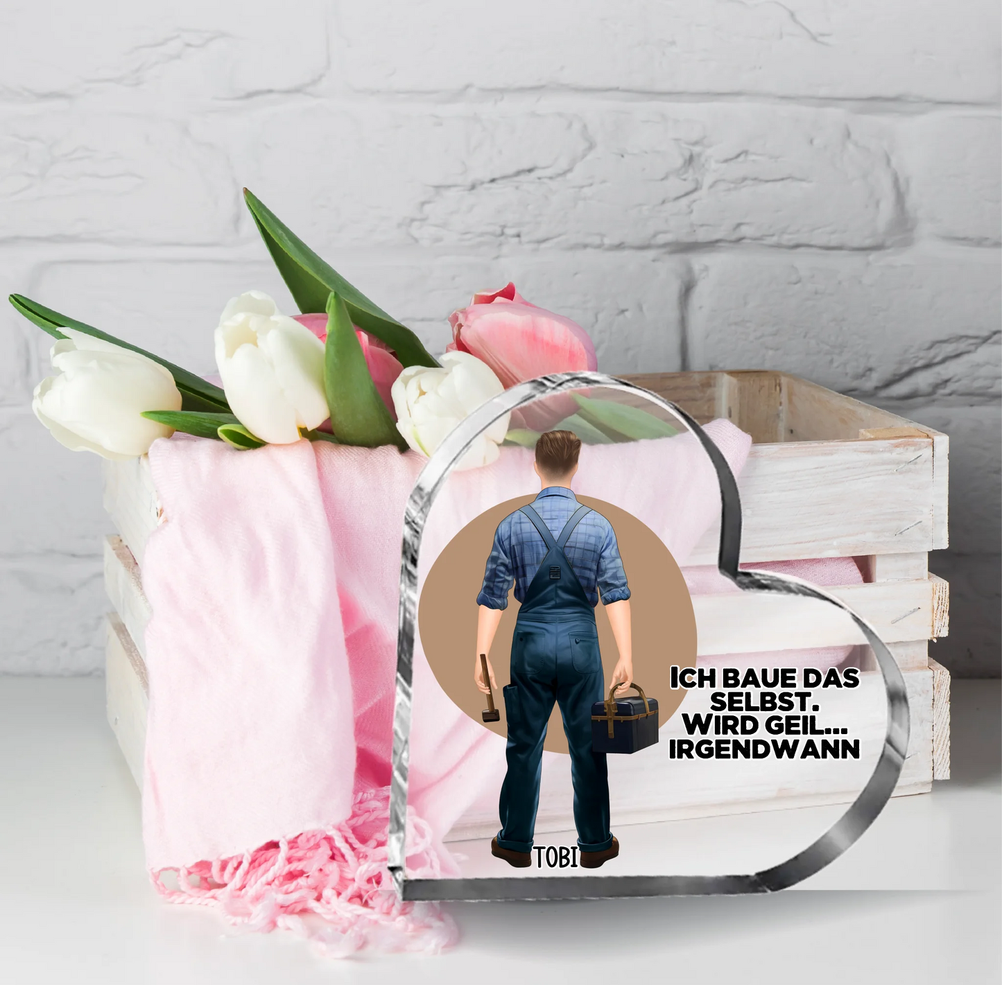 Handwerker (Mann/Frau) Herz Glasaufsteller
