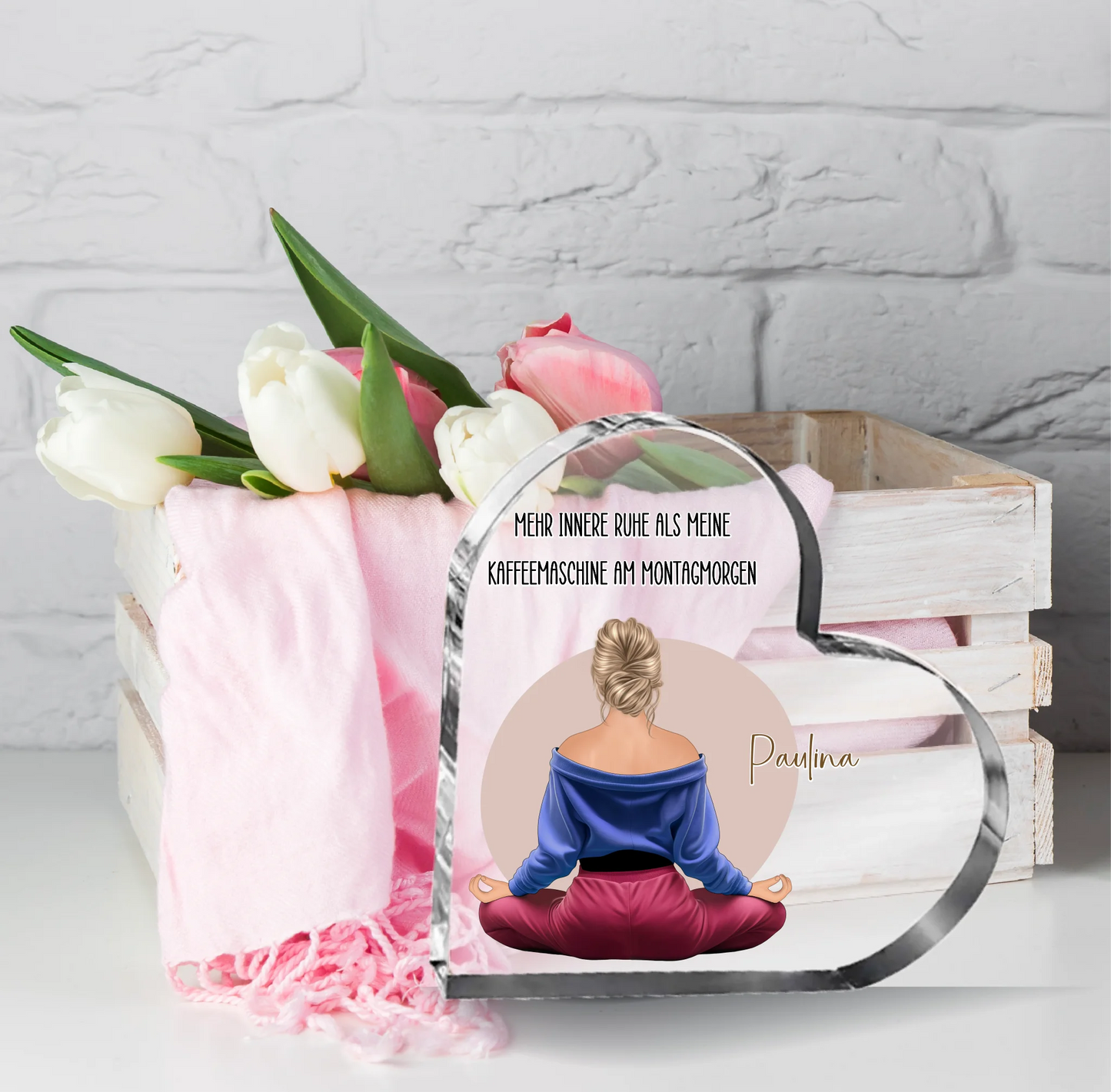 Meditation (Frau/Mann) Herz Glasaufsteller