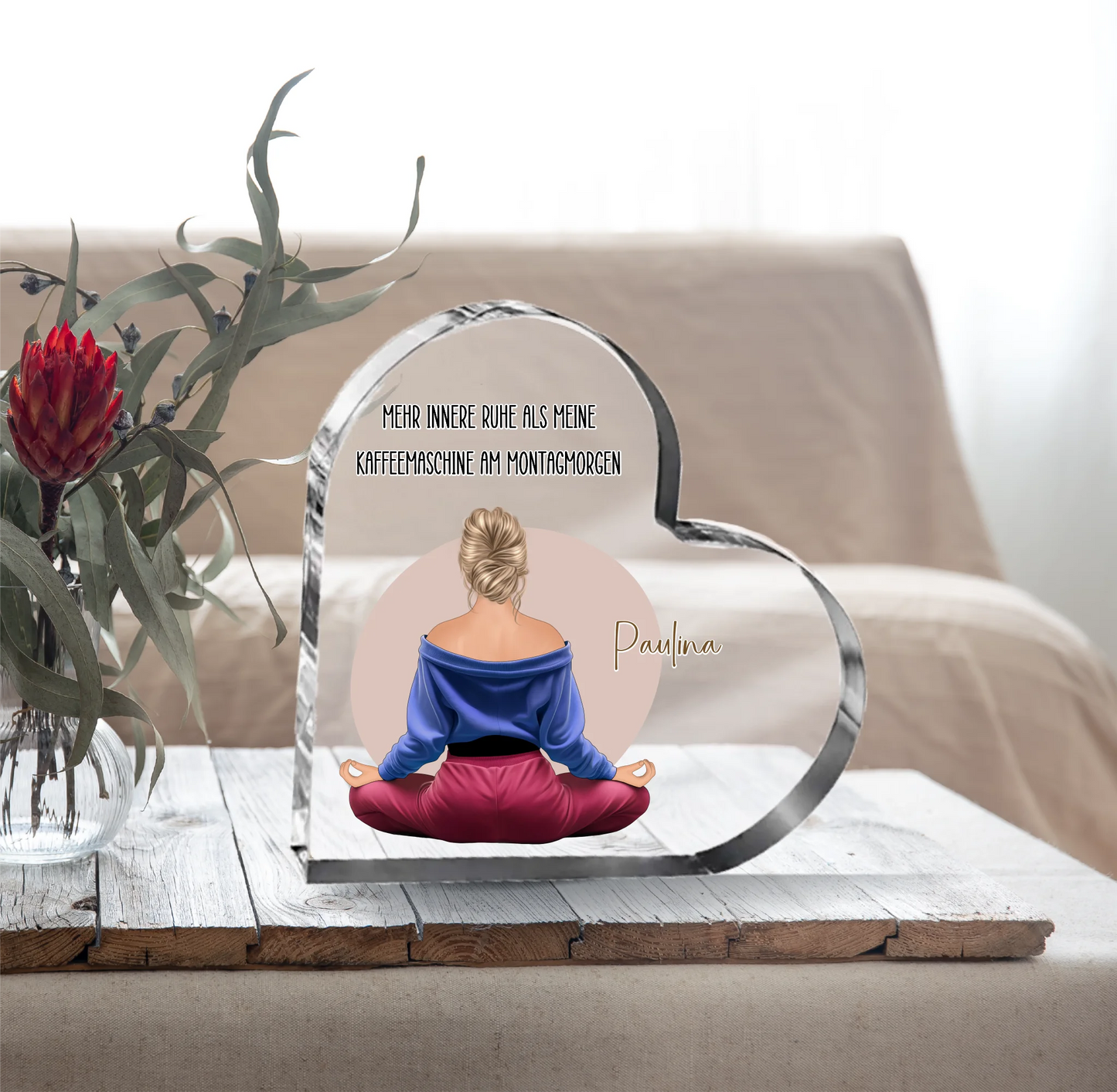 Meditation (Frau/Mann) Herz Glasaufsteller