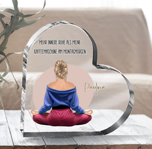 Meditation (Frau/Mann) Herz Glasaufsteller