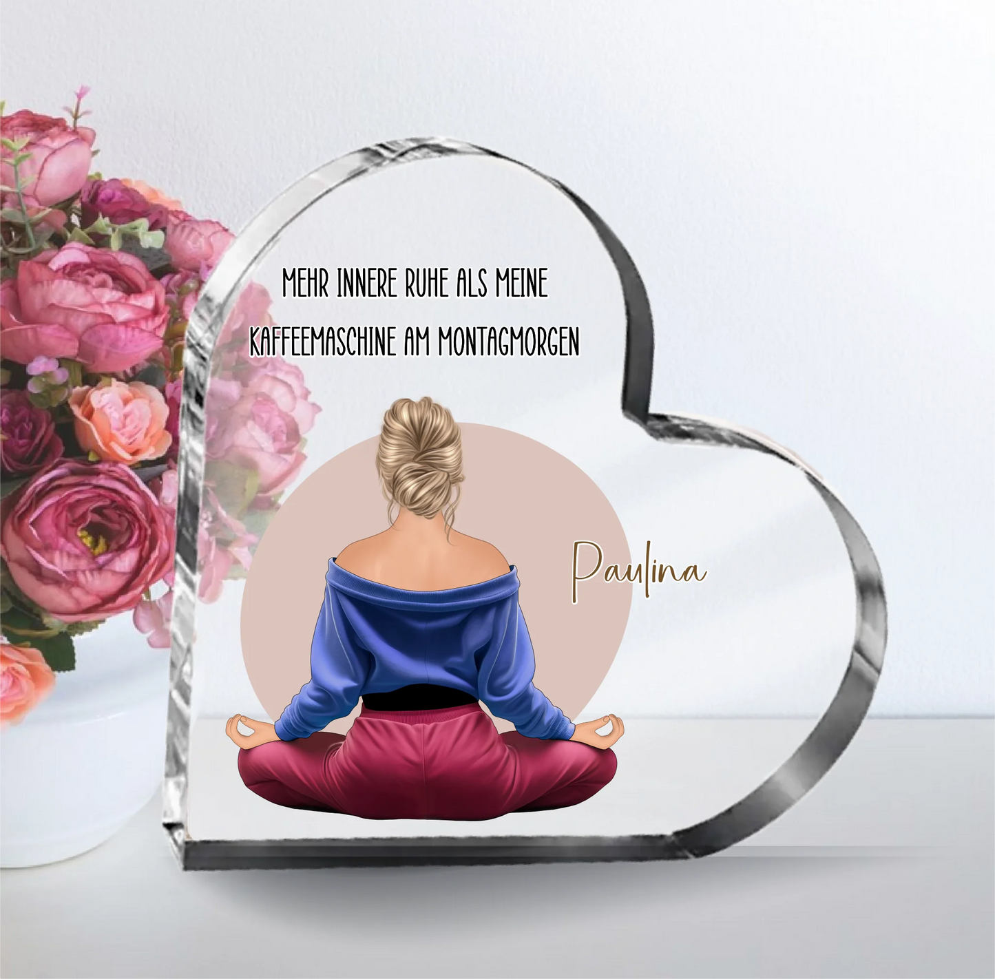 Meditation (Frau/Mann) Herz Glasaufsteller