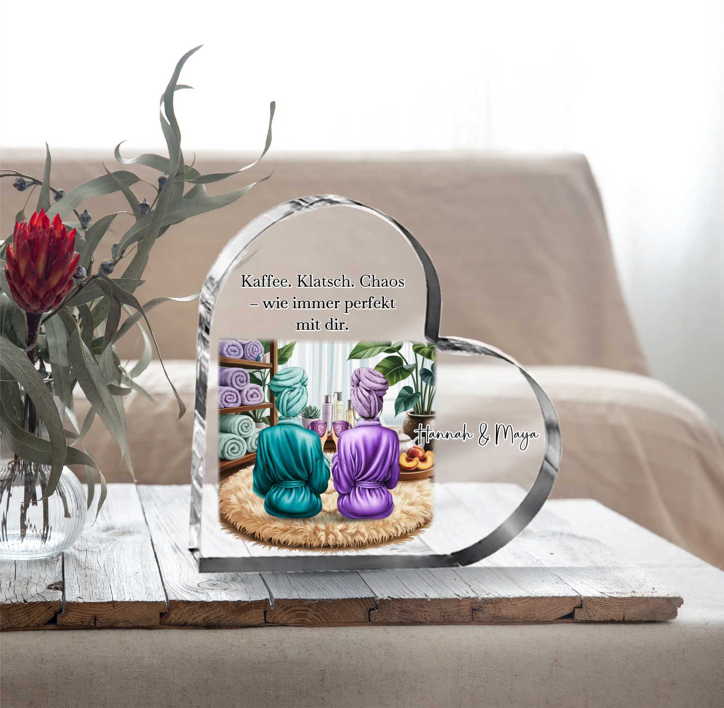 Wellness Freundinnen Herz Glasaufsteller