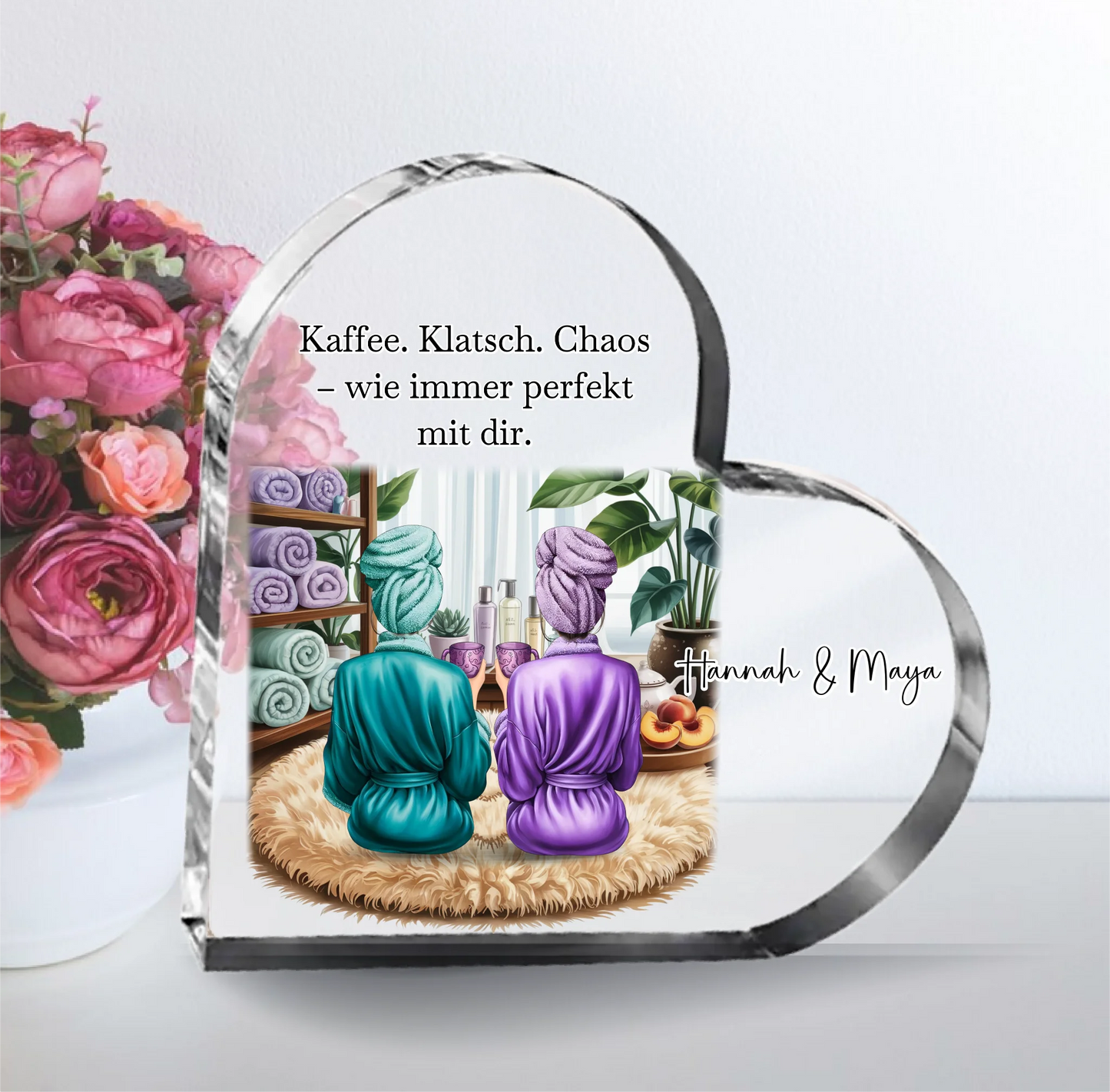 Wellness Freundinnen Herz Glasaufsteller