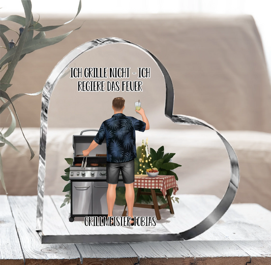 Grillmeister/in Herz Glasaufsteller