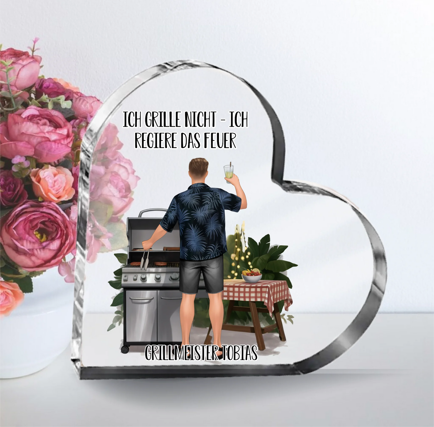 Grillmeister/in Herz Glasaufsteller