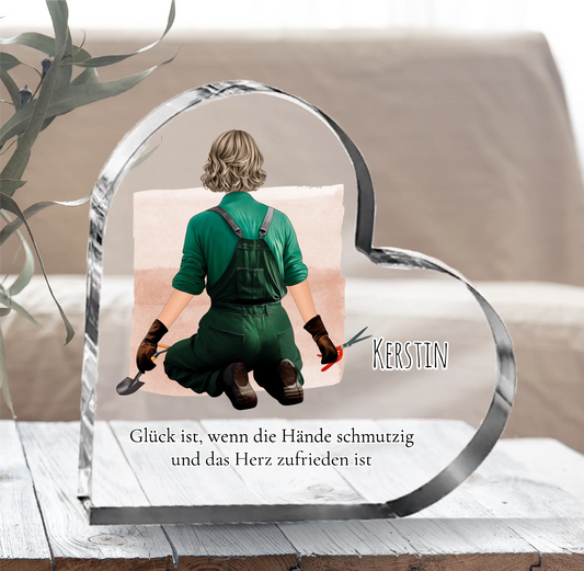 Gärtnerin personalisiert Herz Glasaufsteller
