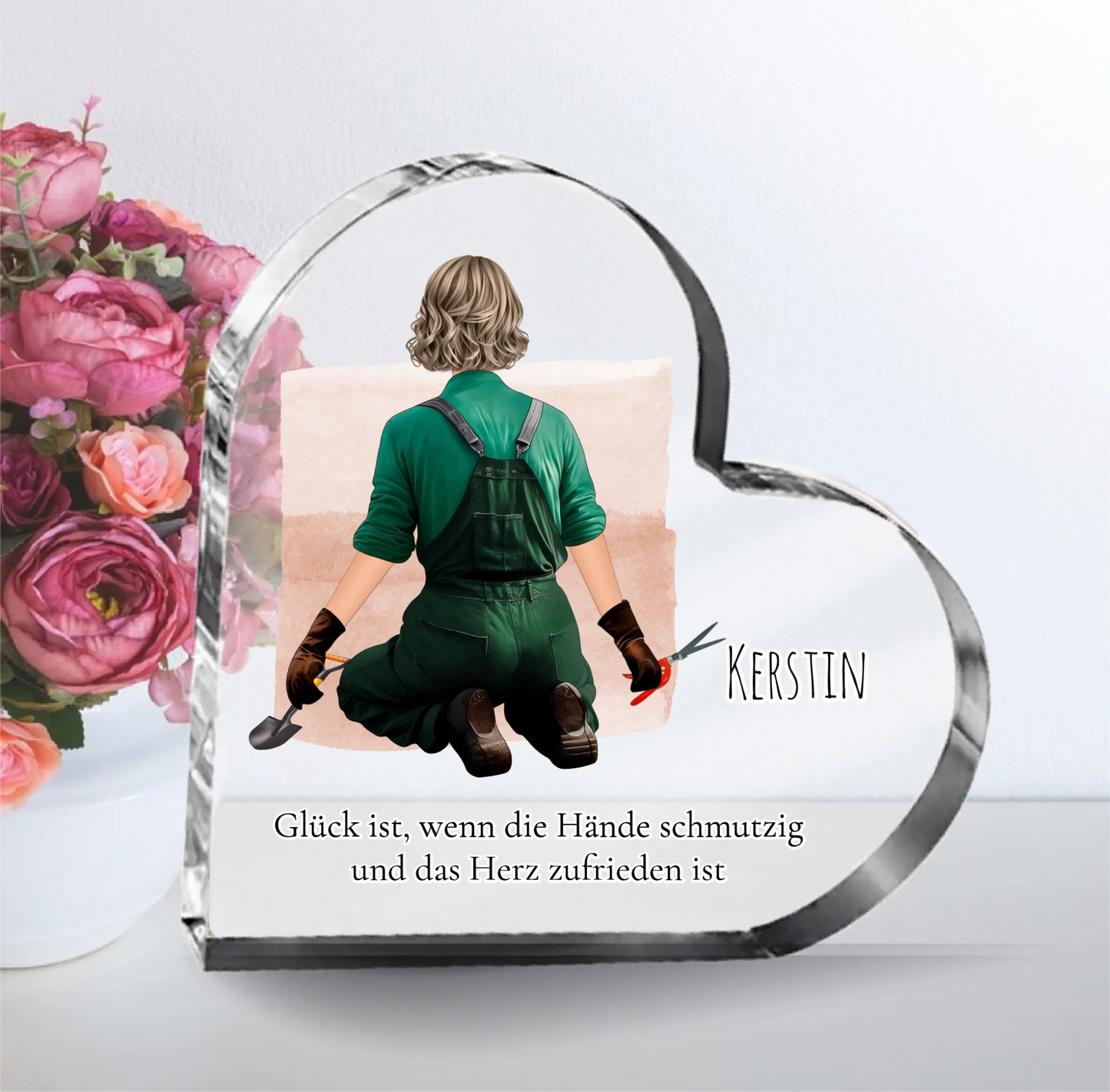 Gärtnerin personalisiert Herz Glasaufsteller