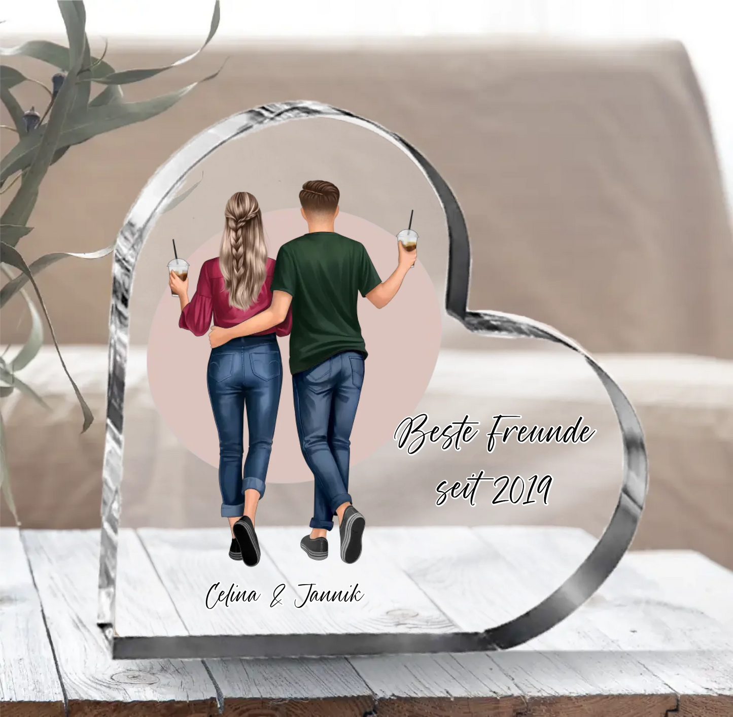 Beste Freundin & Bester Freund Herz Glasaufsteller