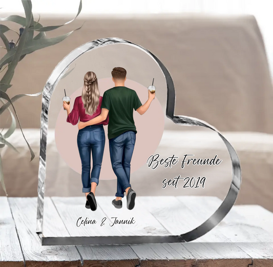 Beste Freundin & Bester Freund Herz Glasaufsteller