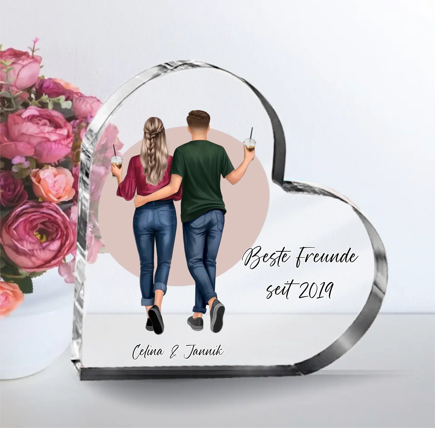 Beste Freundin & Bester Freund Herz Glasaufsteller