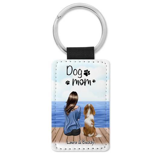 Frau/Mann mit Hund/Katze Schlüsselanhänger