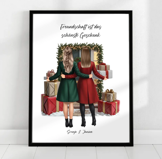Winter Freundinnen mit Geschenk Poster
