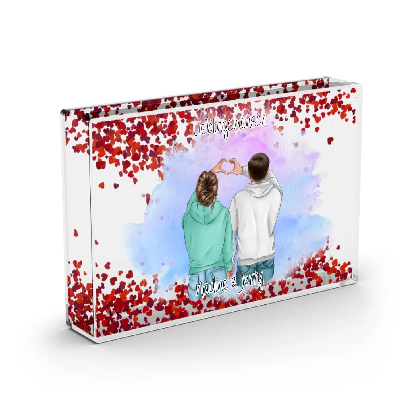 Paar Geschenk - Schneekugel Herz Pailletten