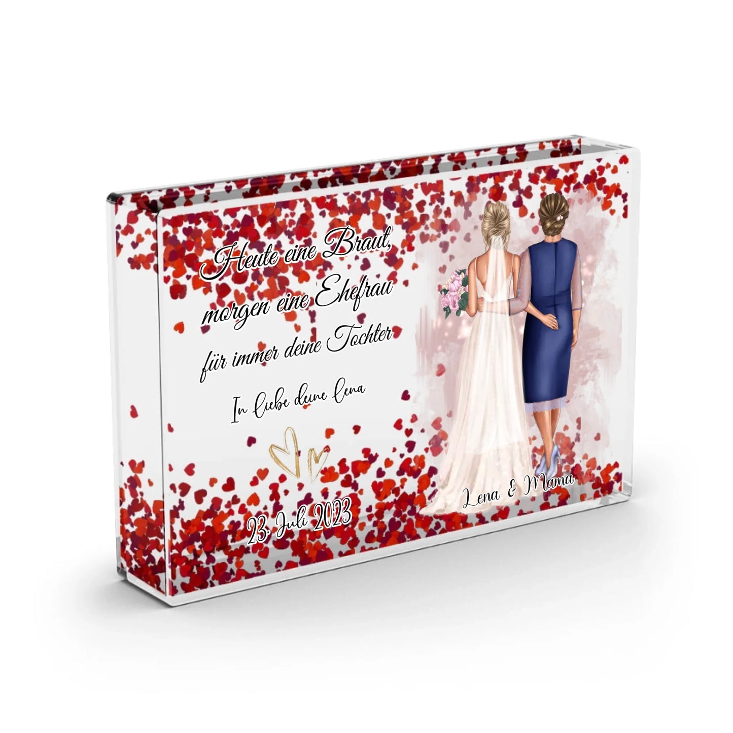 Braut & Mama - Schneekugel Herz Pailletten