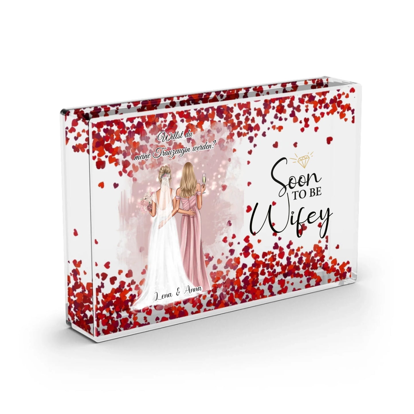 Braut & Trauzeugin - Schneekugel Herz Pailletten