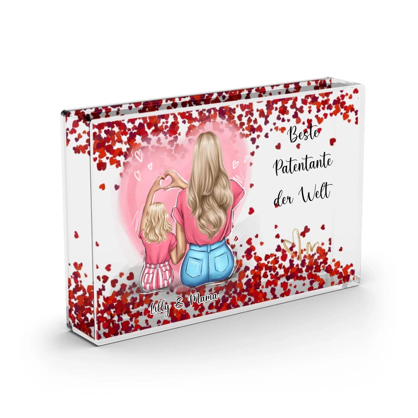 Tante/Onkel & Kind - Schneekugel Herz Pailletten