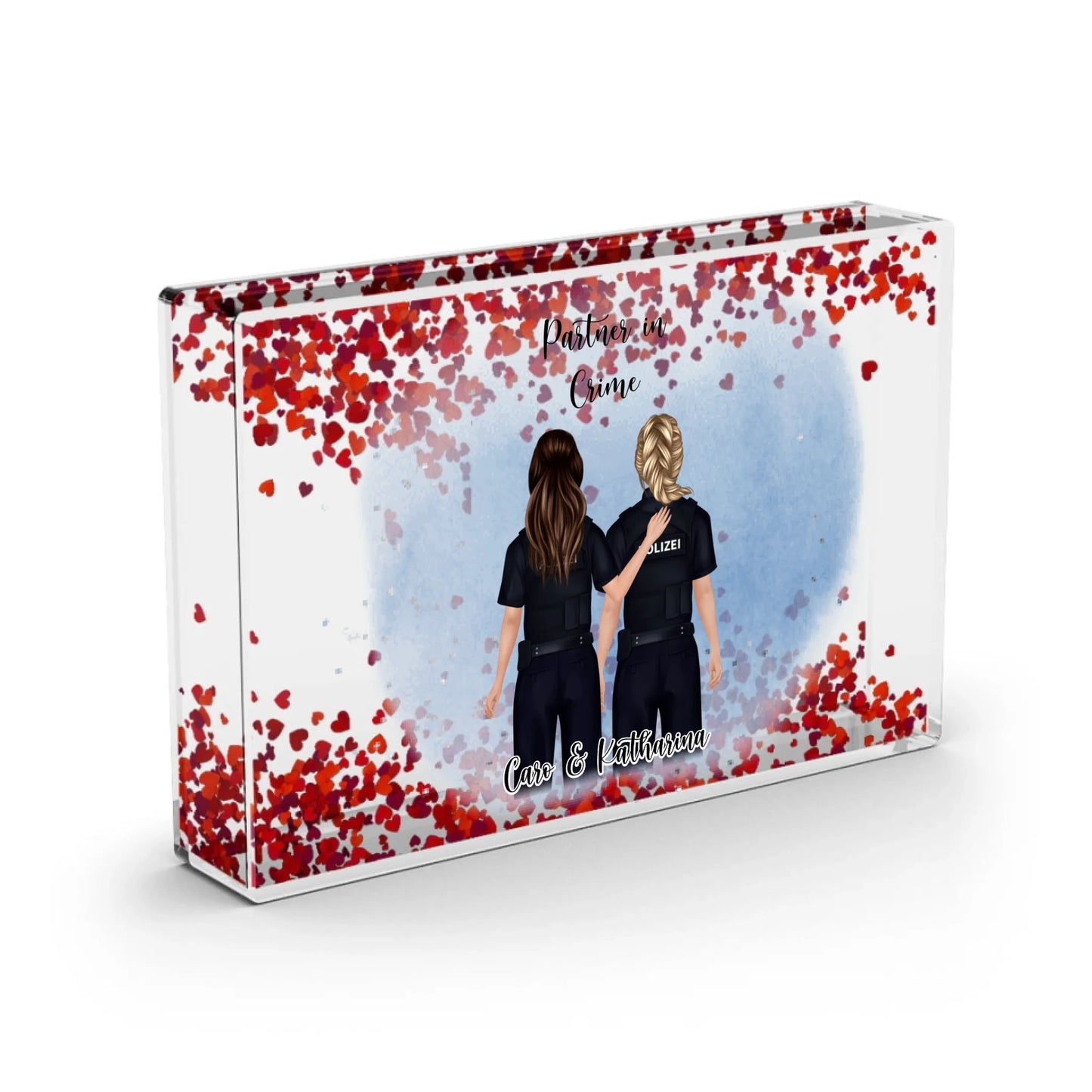 2-3 Polizistinnen - Schneekugel Herz Pailletten