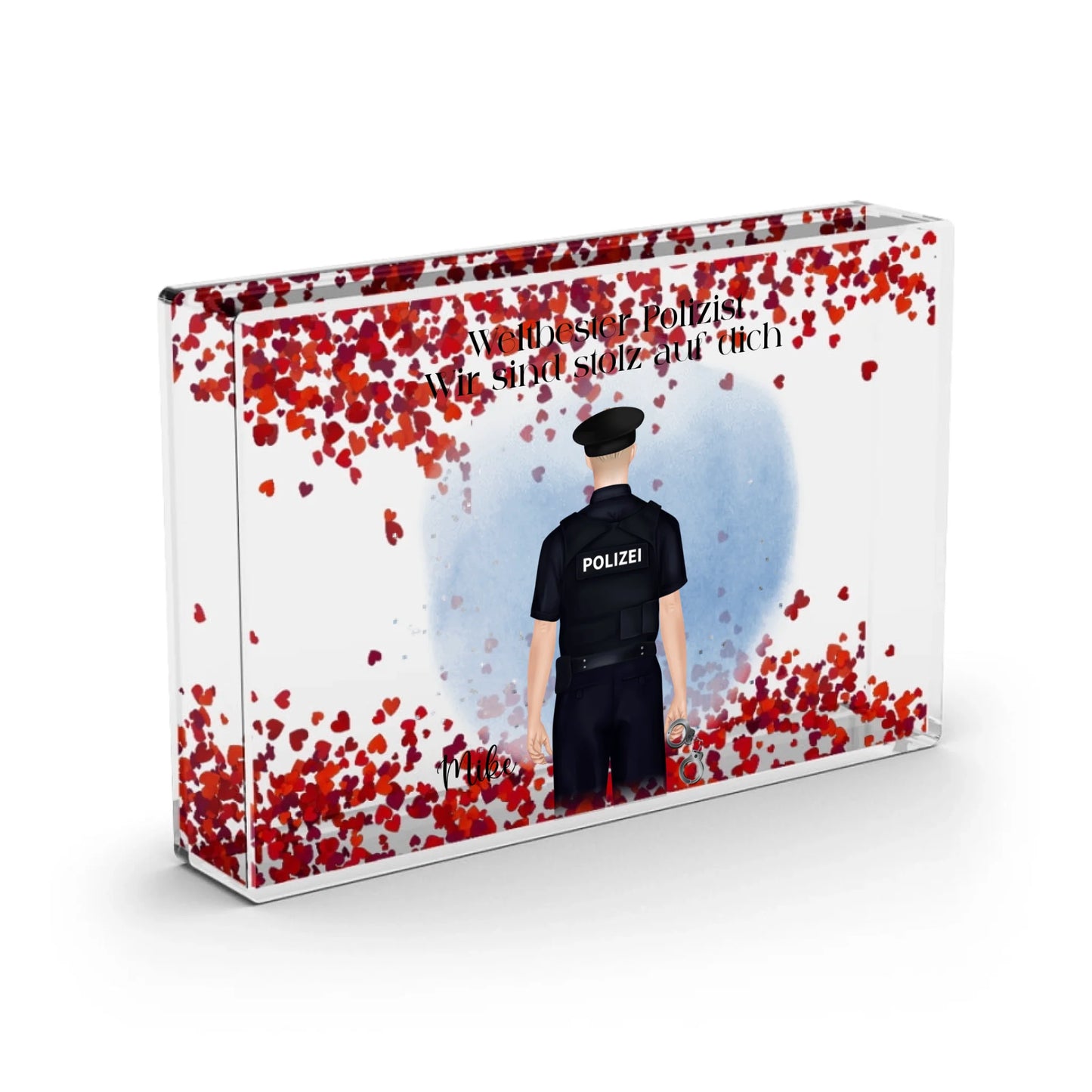 Polizist/Polizistin - Schneekugel Herz Pailletten