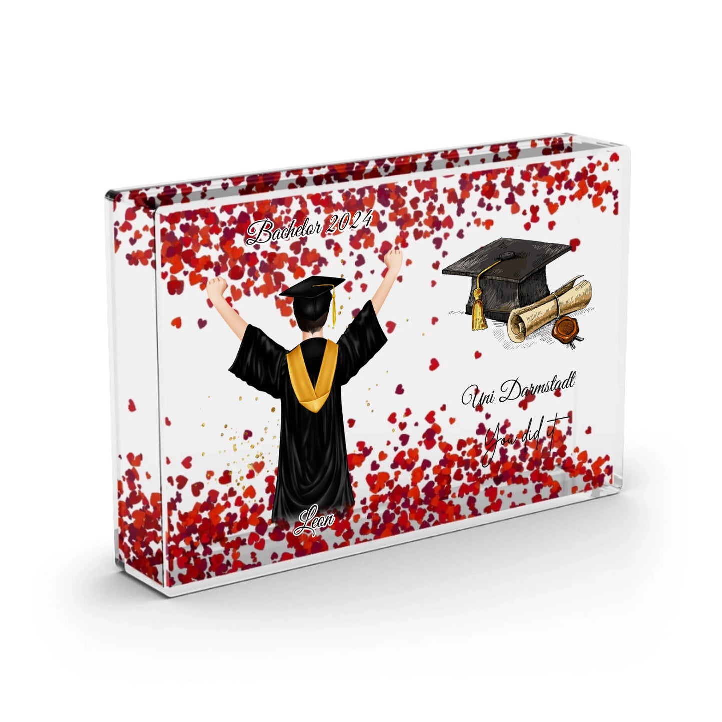 Abschluss - Schneekugel Herz Pailletten