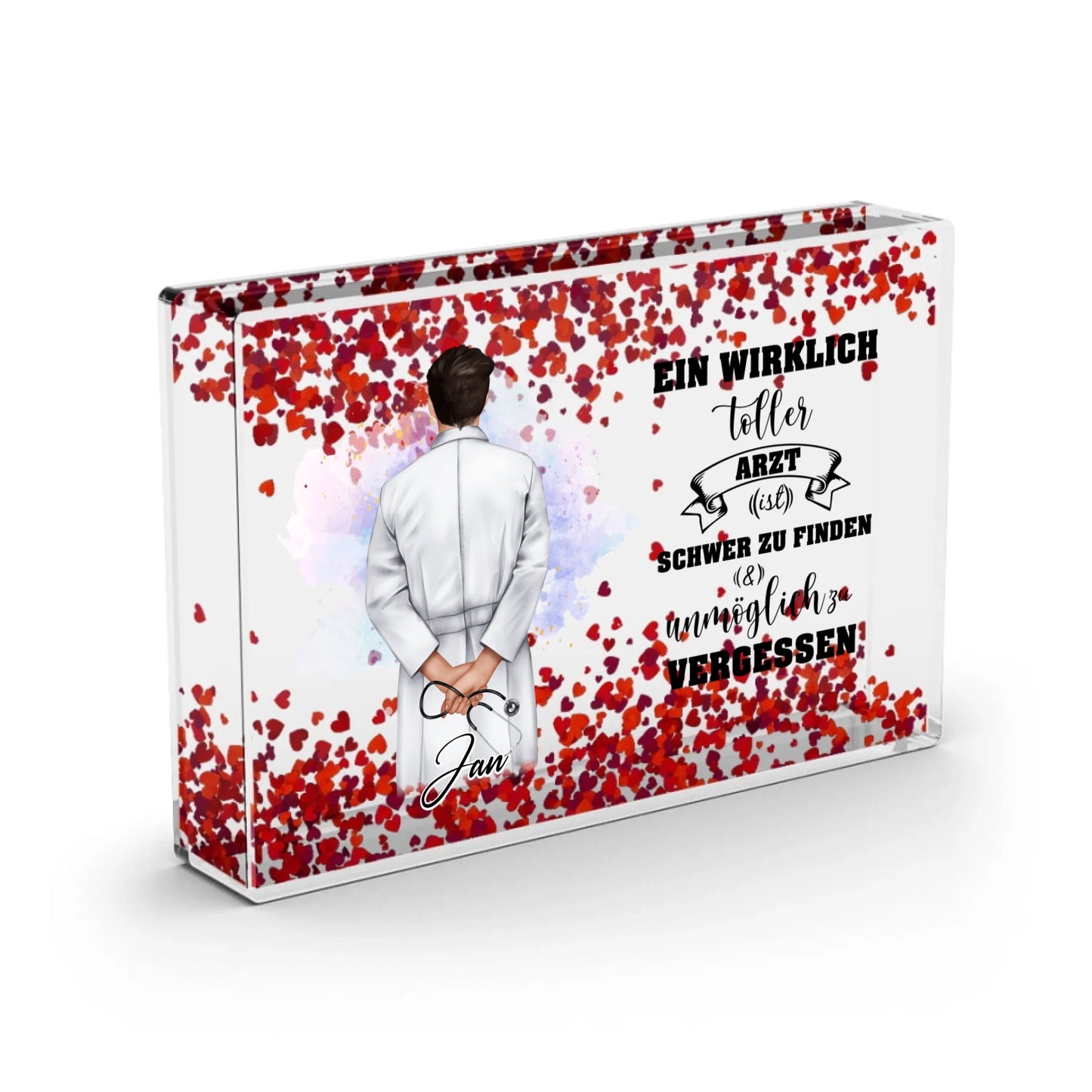 Arzt/Ärztin - Schneekugel Herz Pailletten