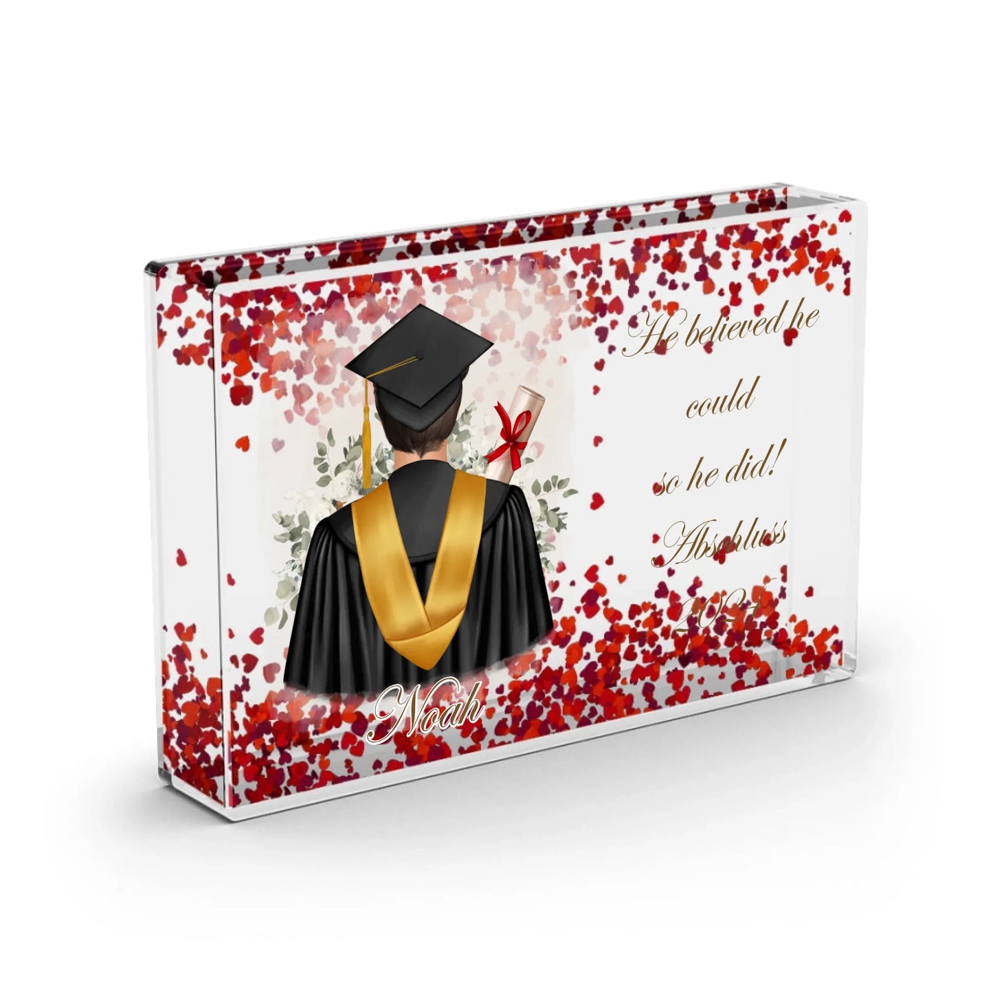 Abschluss Schneekugel Herz Pailletten (Mann & Frau)