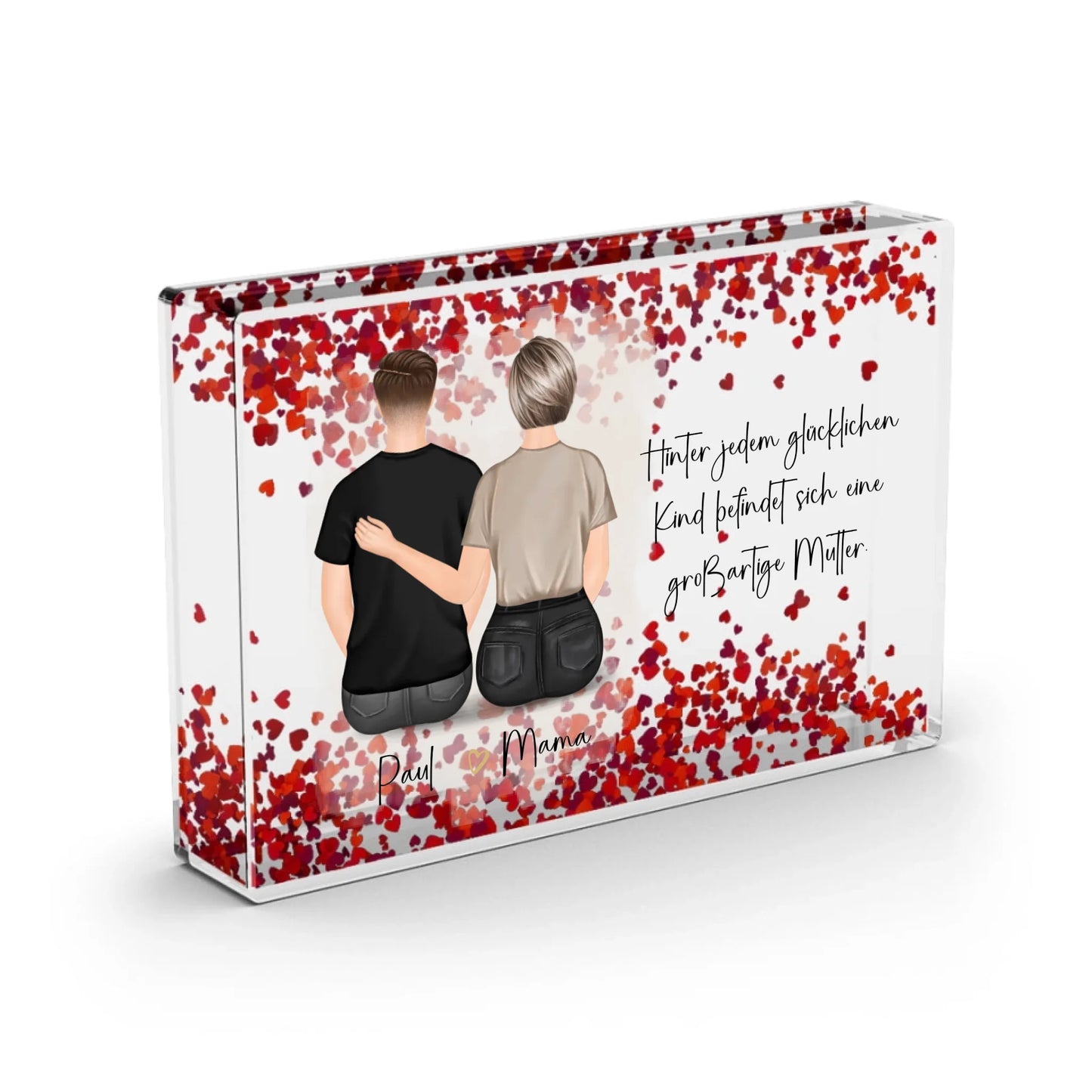 Mutter & 1-2 Söhne Schneekugel Herz Pailletten