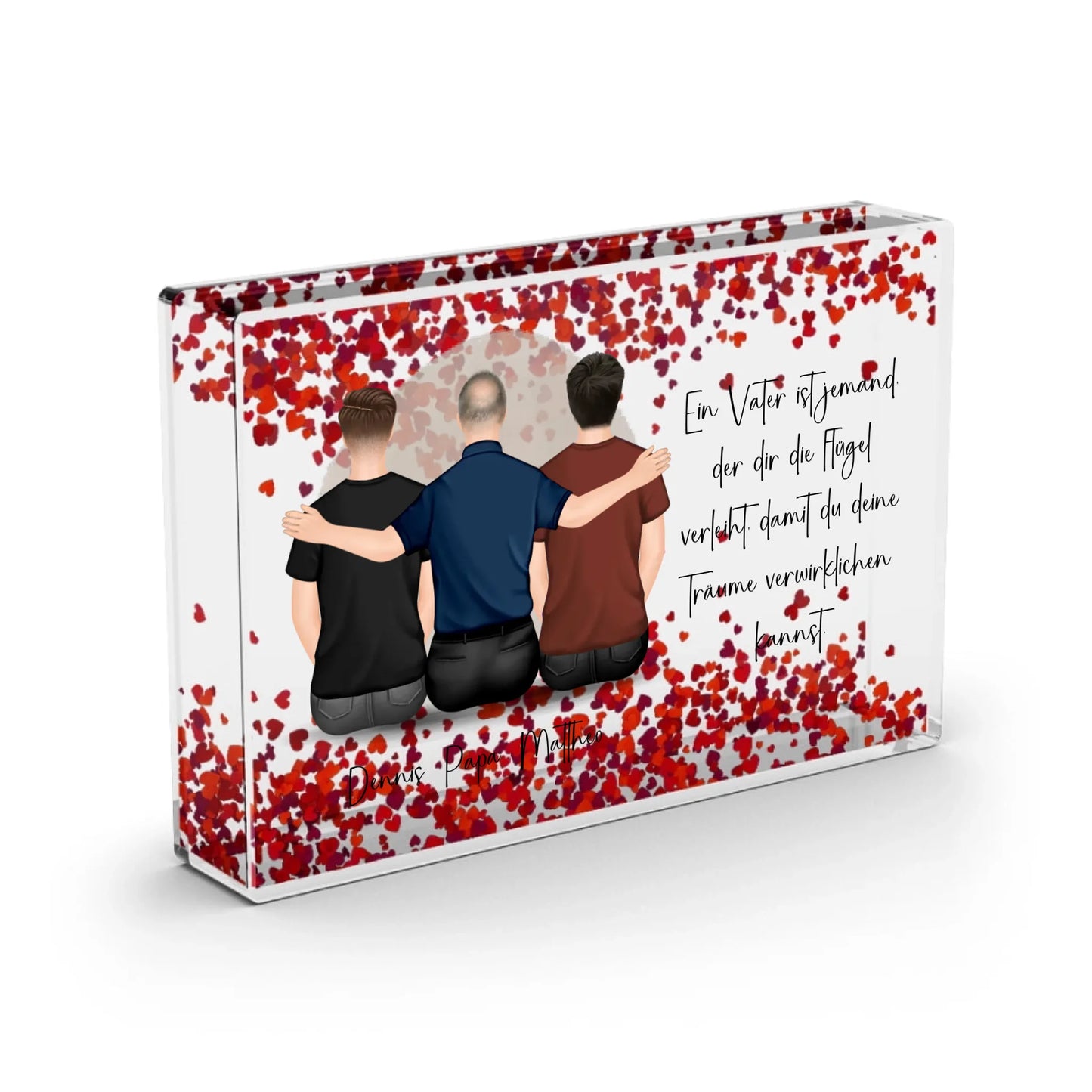 Vater & 1-2 Söhne Schneekugel Herz Pailletten