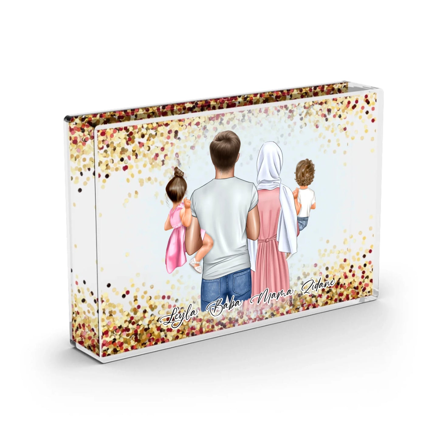 Papa Mama 1-2 Kinder- Schneekugel RoseGold Pailletten