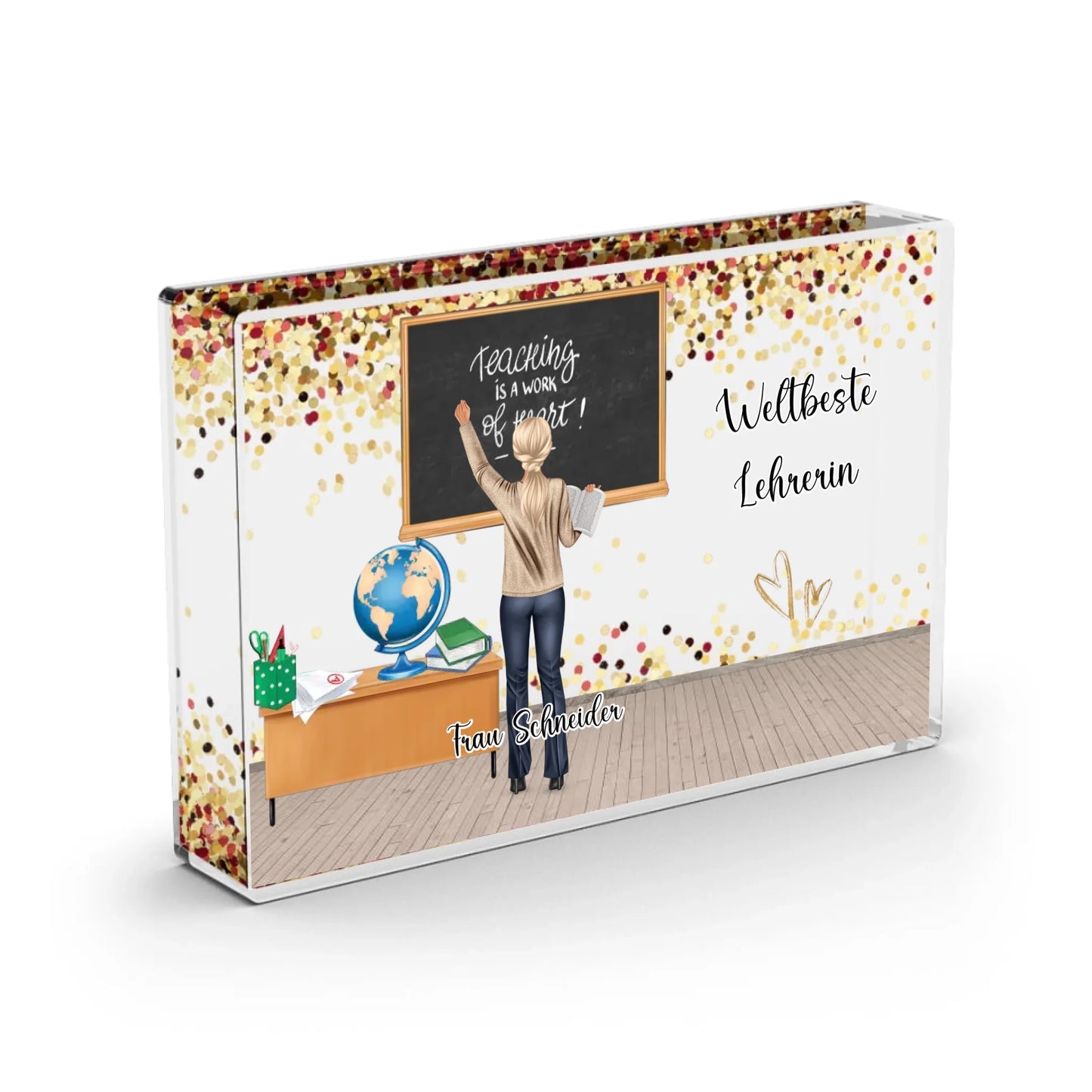 Lehrerin - Schneekugel RoseGold Pailletten