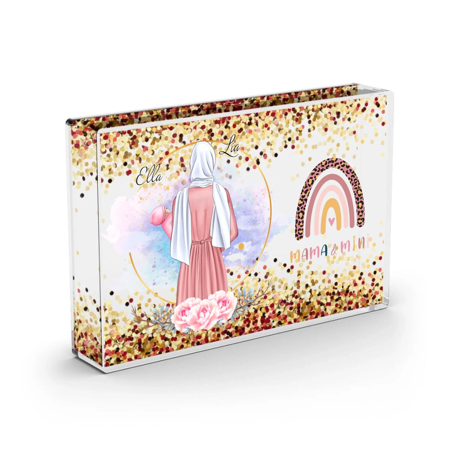 Mama & Baby - Schneekugel RoseGold Pailletten