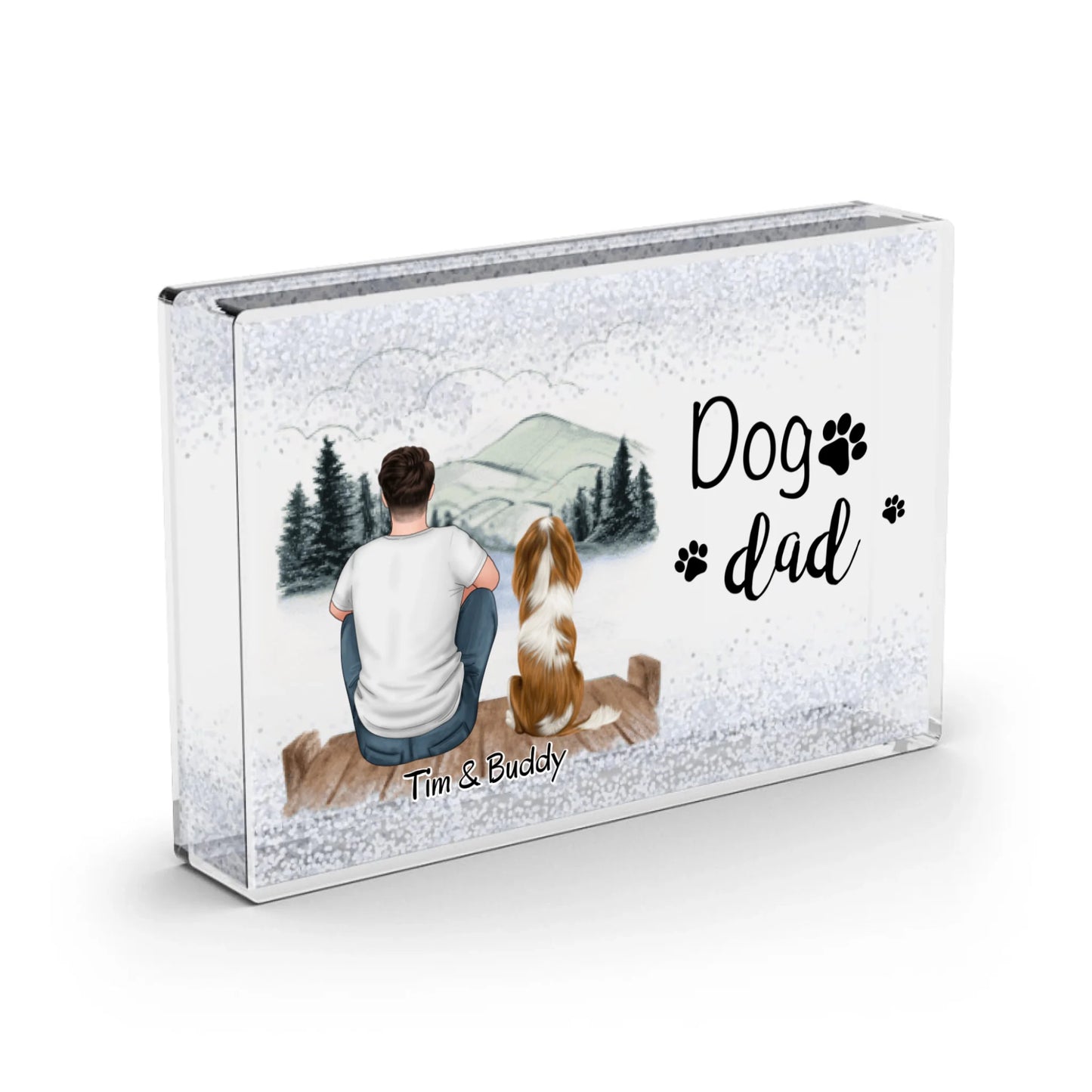 Mann/Frau mit Haustier (Hund/Katze) - Schneekugel Schnee