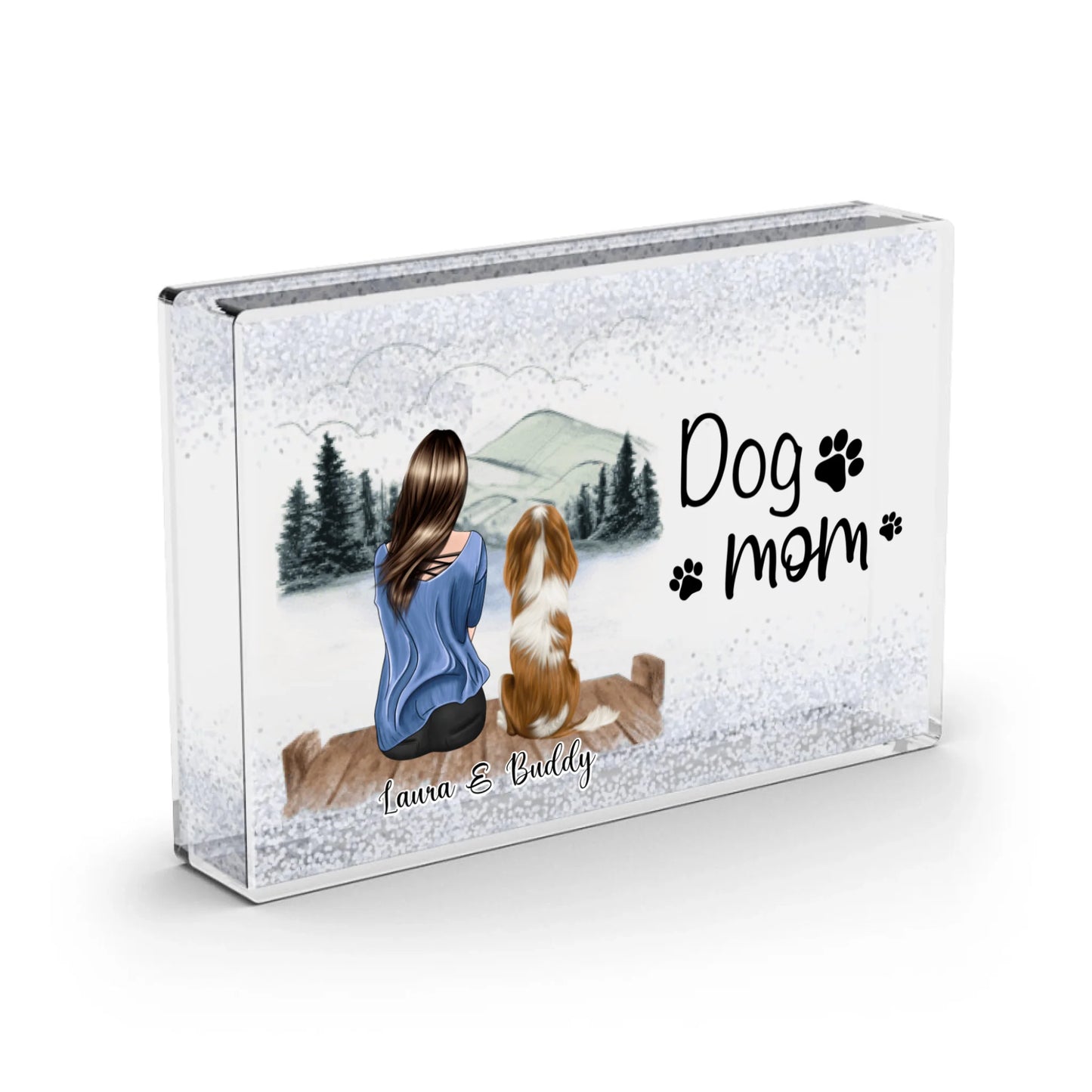 Frauchen/Herrchen mit Haustier (Hund/Katze)- Schneekugel Schnee
