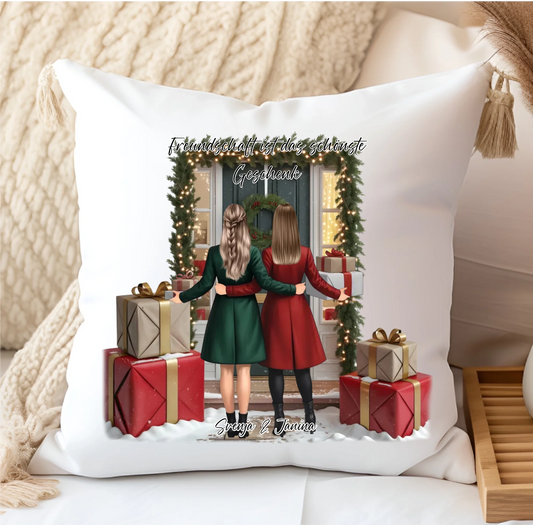 Winter Freundinnen mit Geschenk Kissen