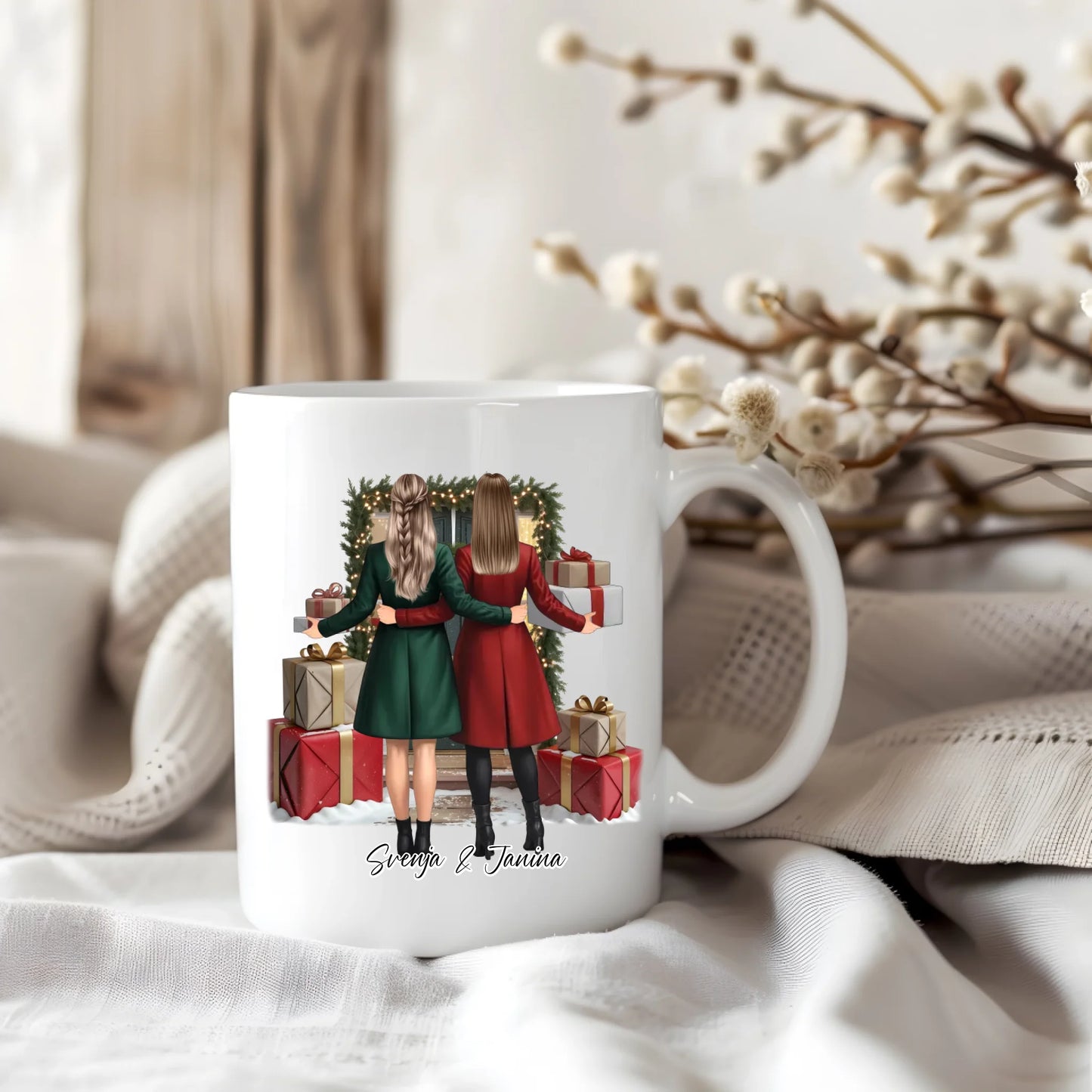 Winter Freundinnen mit Geschenk Tasse