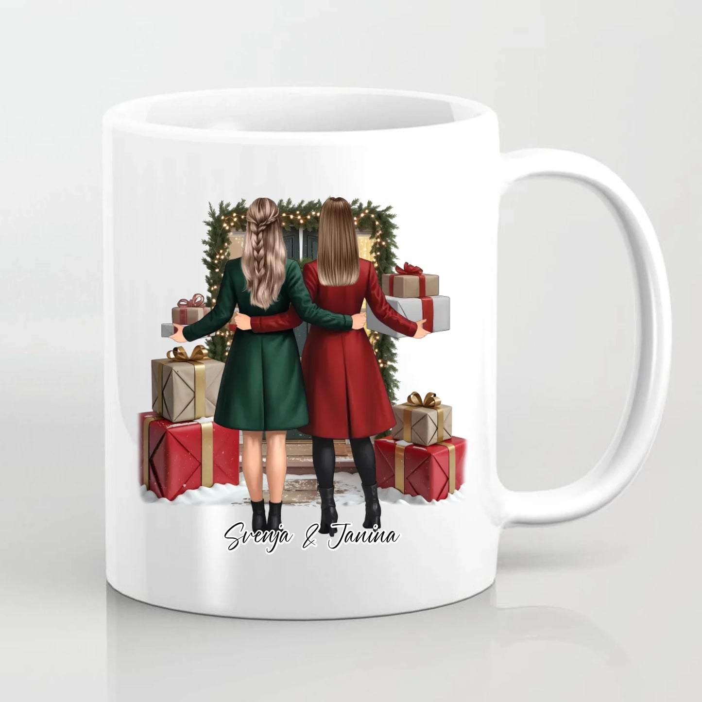 Winter Freundinnen mit Geschenk Tasse