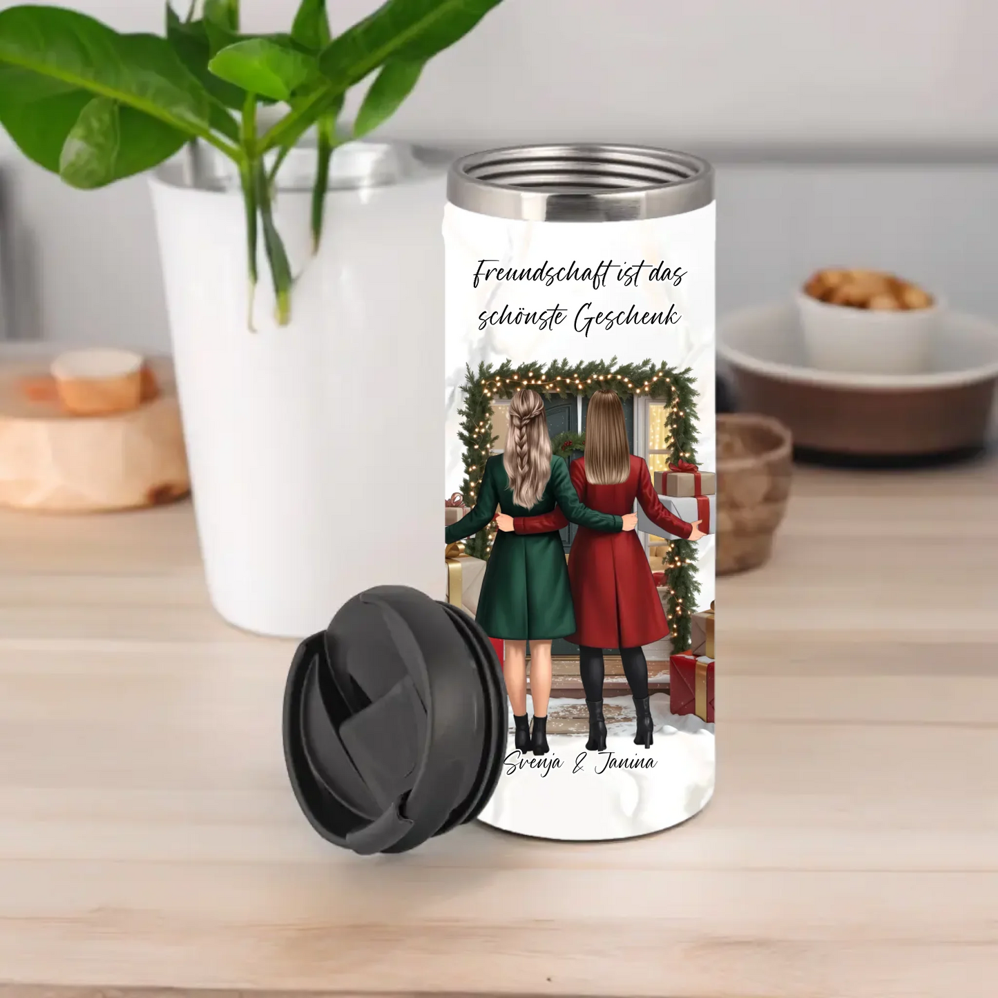 Winter Freundinnen mit Geschenk Tasse