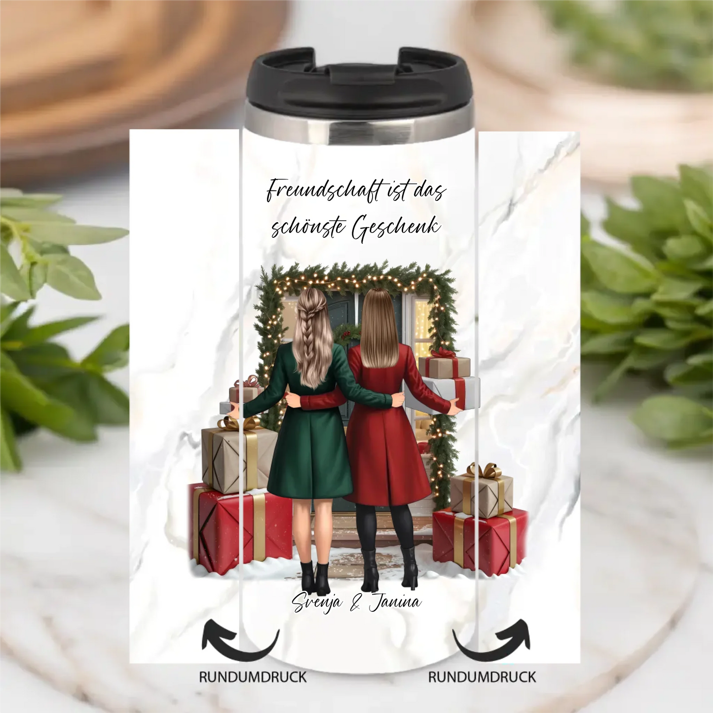 Winter Freundinnen mit Geschenk Tasse