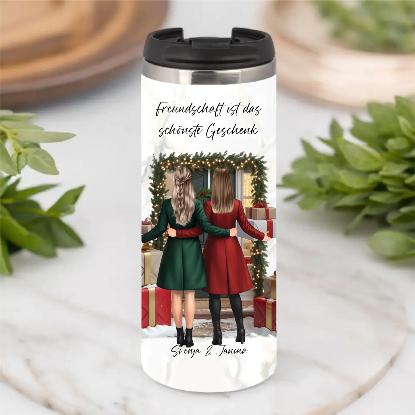 Winter Freundinnen mit Geschenk Tasse
