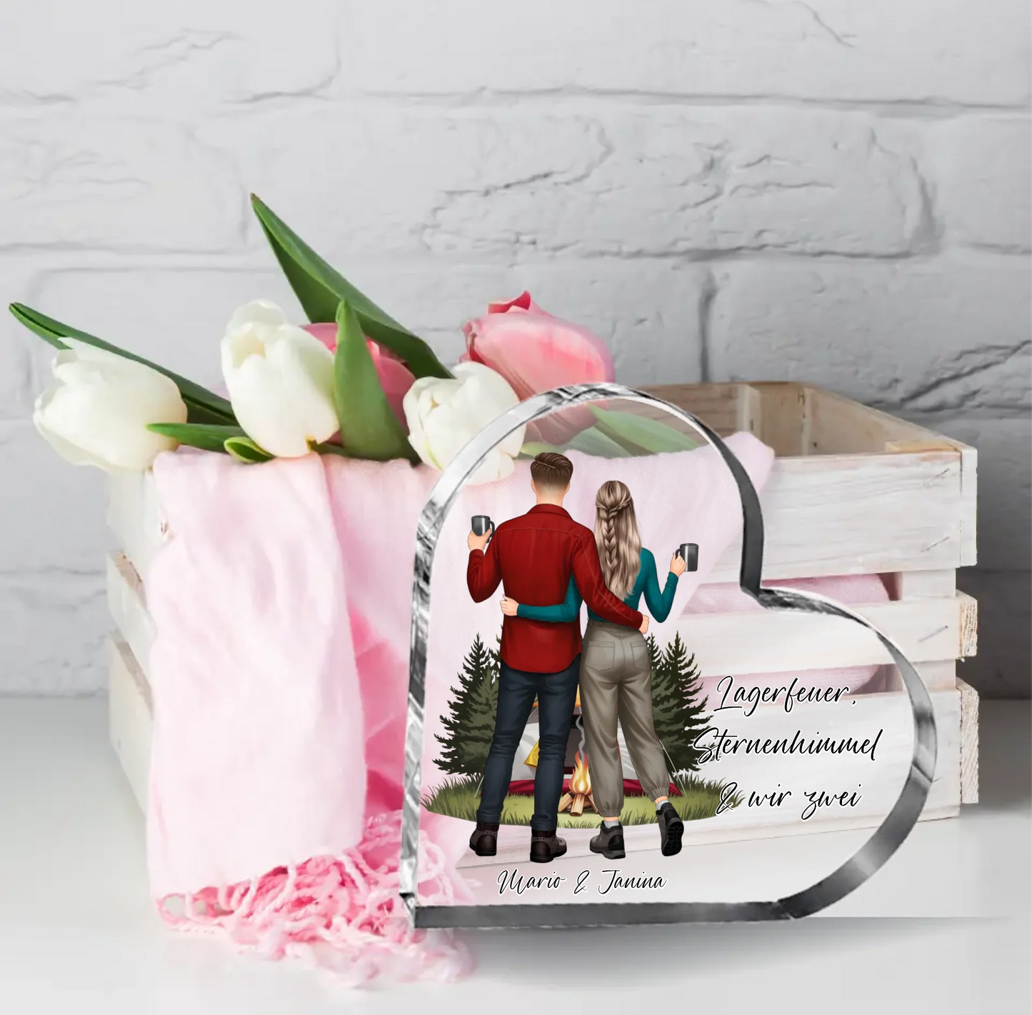 Camping Paar Herz Glasaufsteller