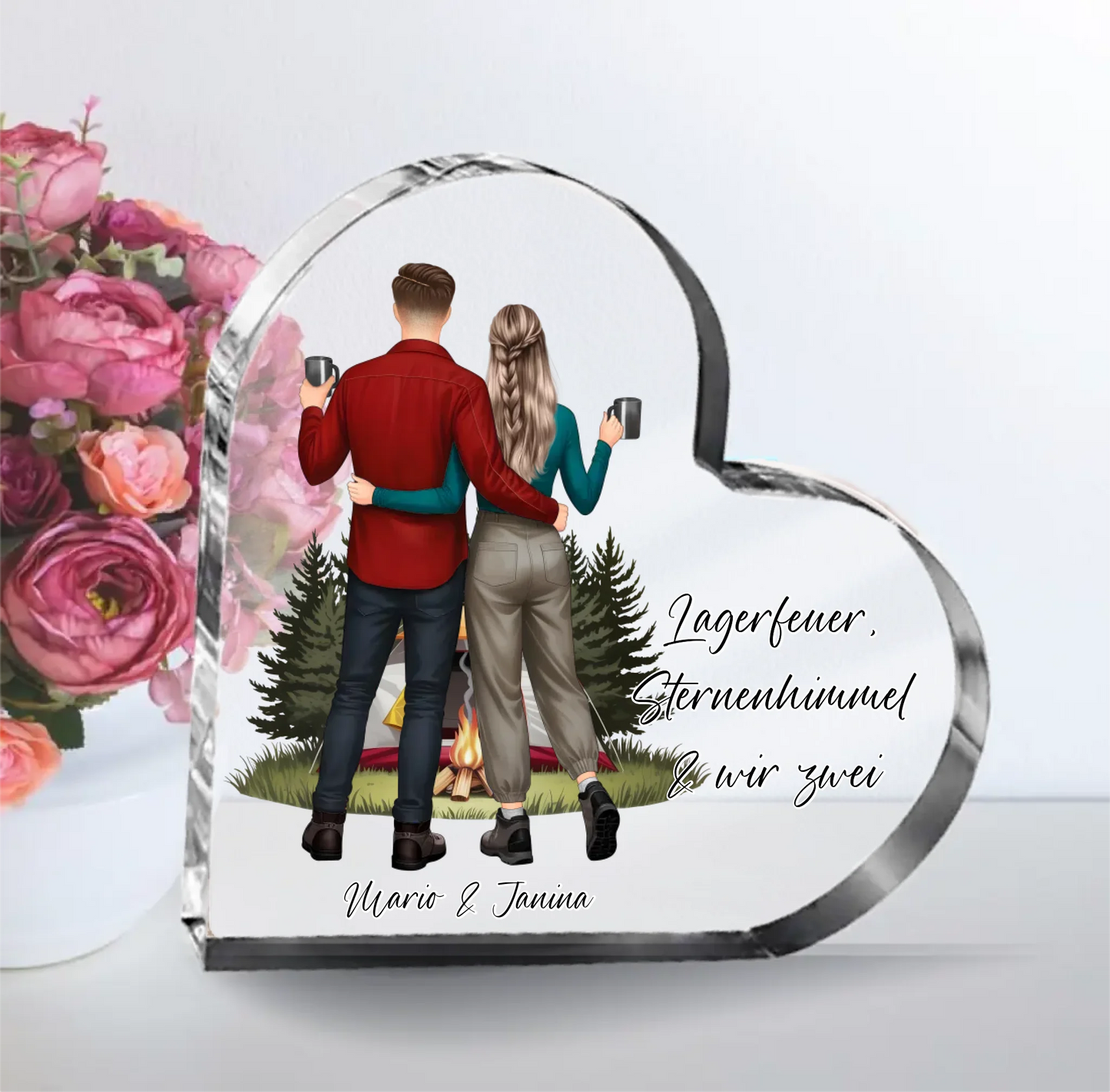 Camping Paar Herz Glasaufsteller