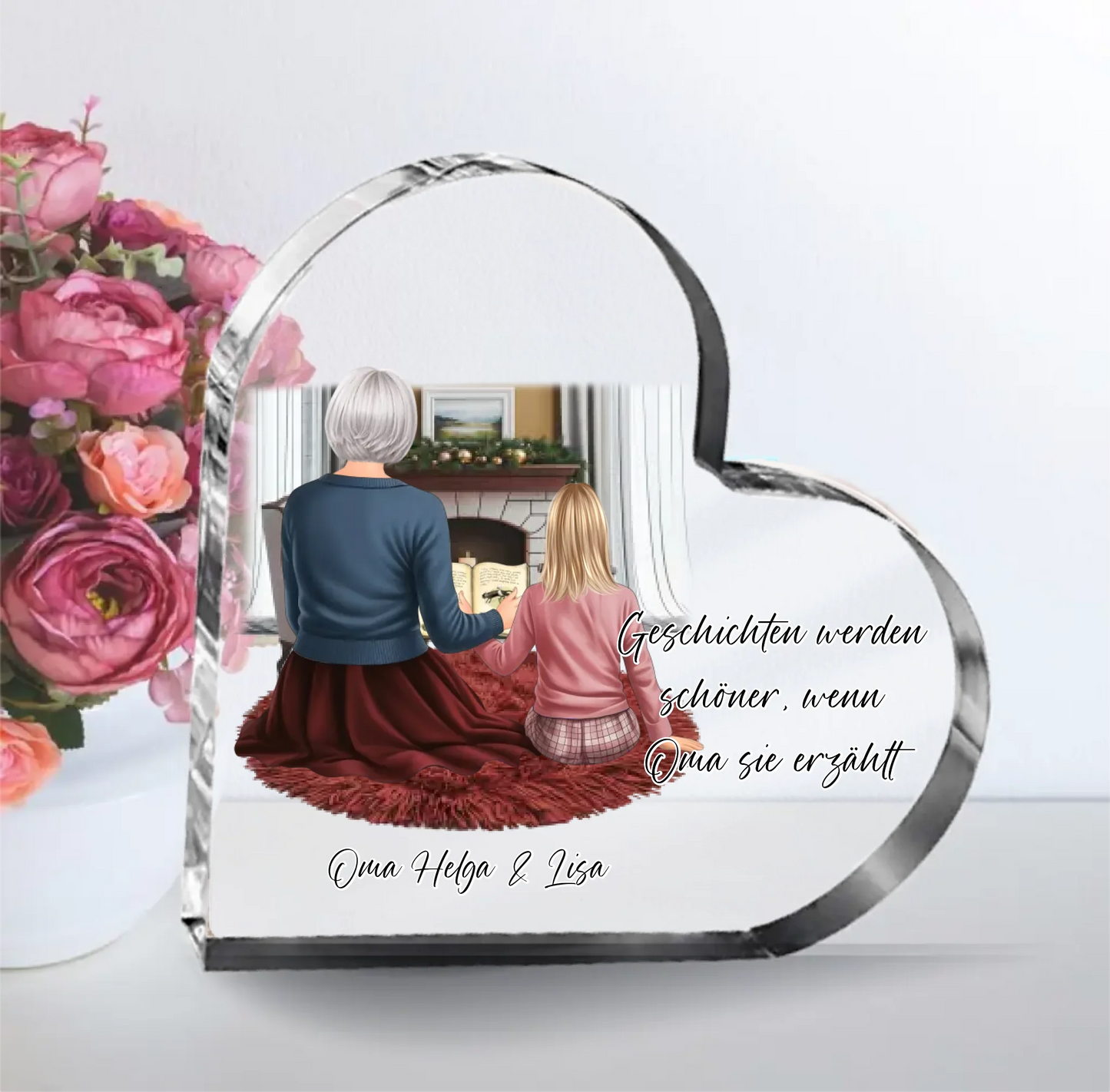 Oma & Kind Herz Glasaufsteller