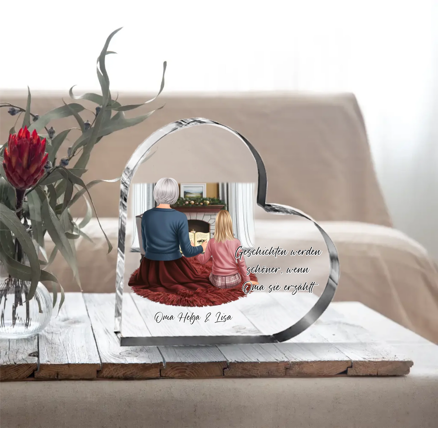 Oma & Kind Herz Glasaufsteller