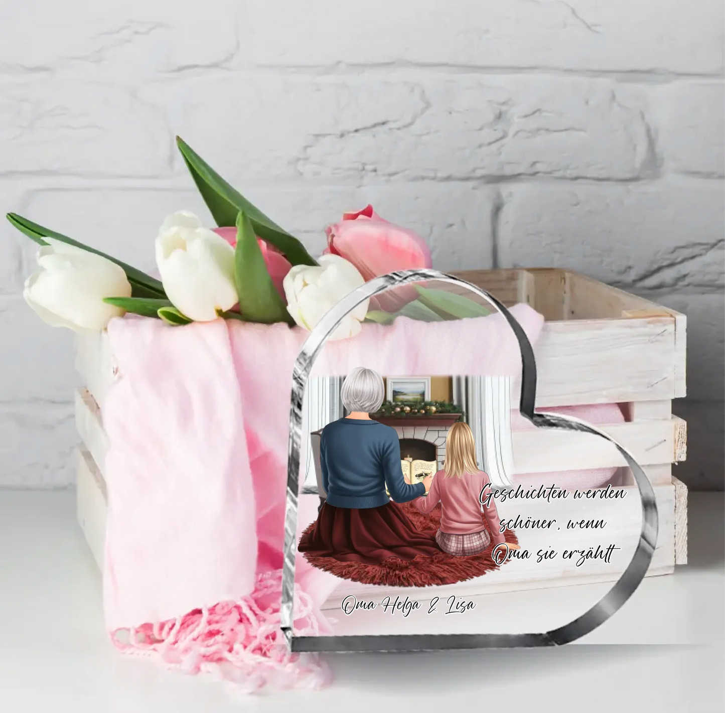 Oma & Kind Herz Glasaufsteller