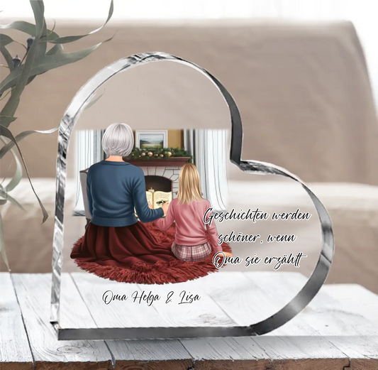 Oma & Kind Herz Glasaufsteller