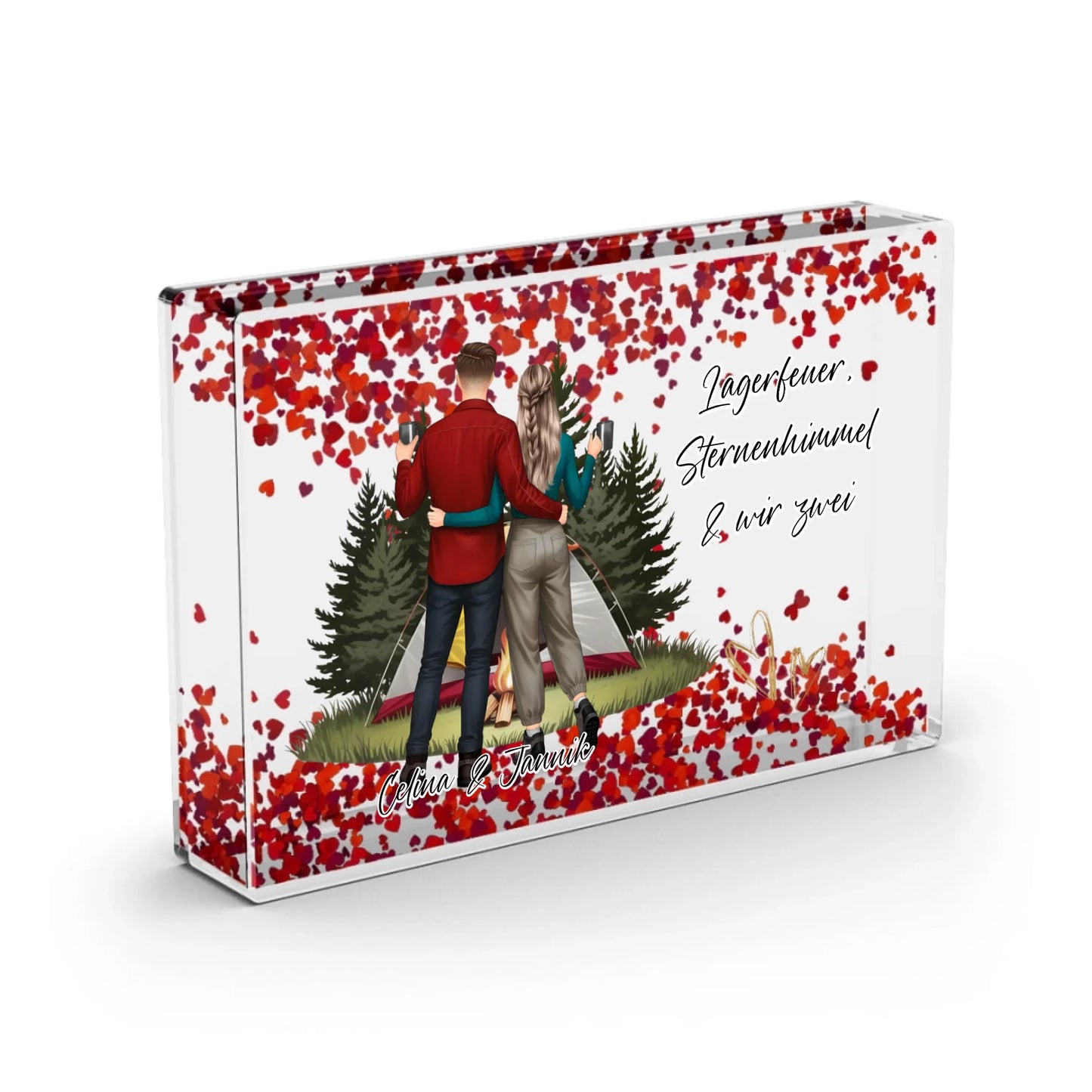 Camping Paar Schneekugel Herz