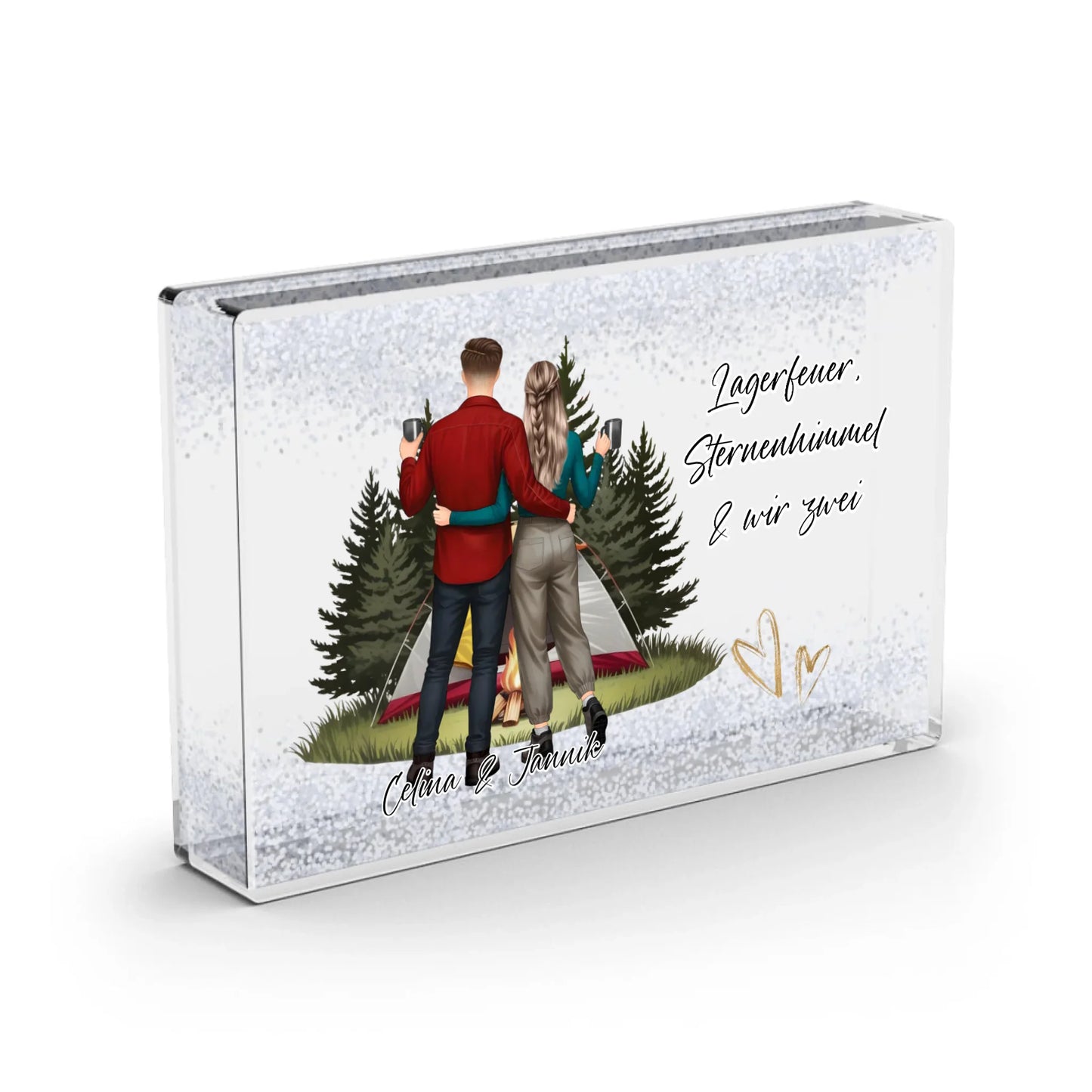 Camping Paar Schneekugel Schnee