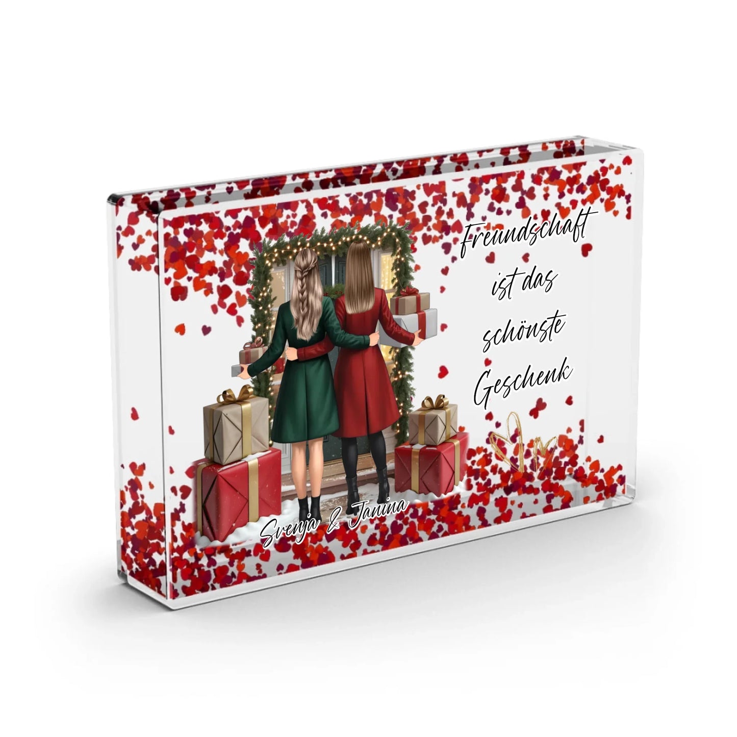 Winter Freundinnen mit Geschenk Schneekugel Herz