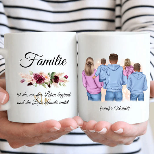 Familie 2-5 Kinder verschiedene Größen Tassen