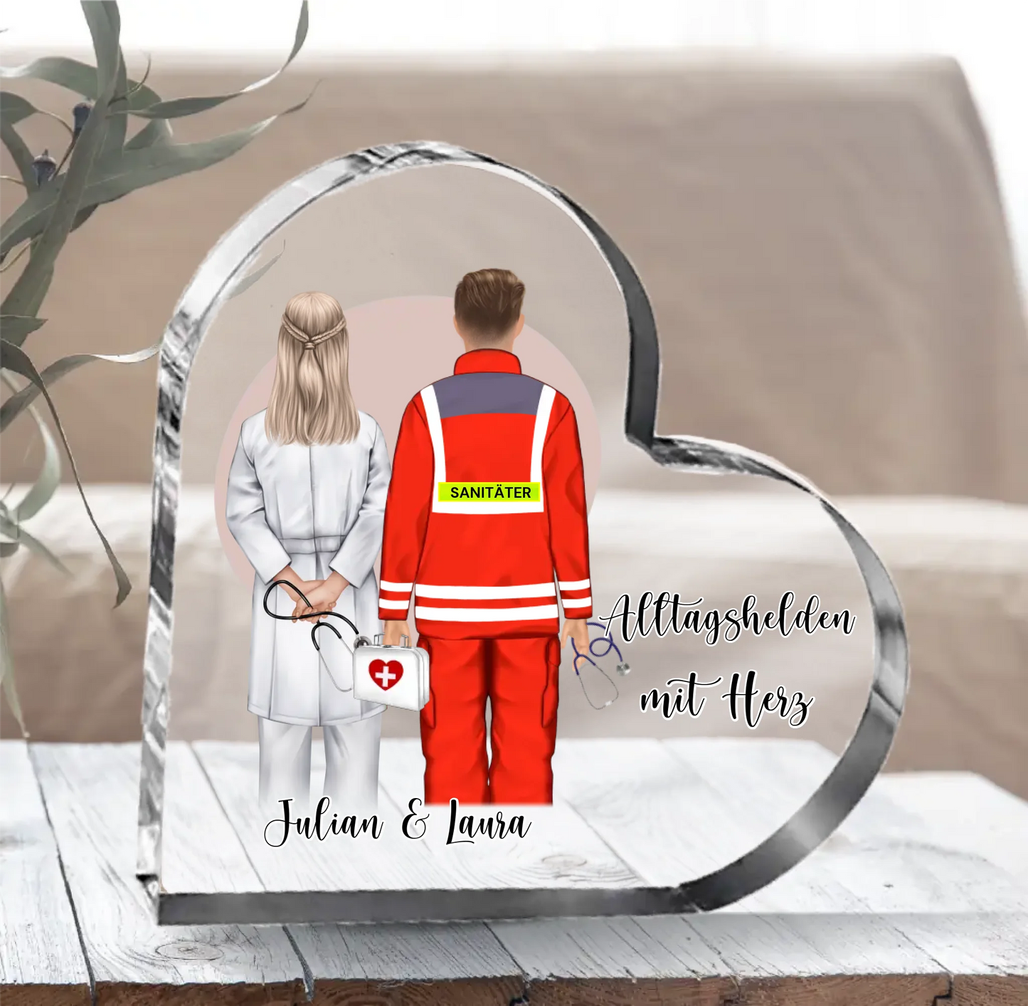 Arzt & Sanitäter Herz Glasaufsteller